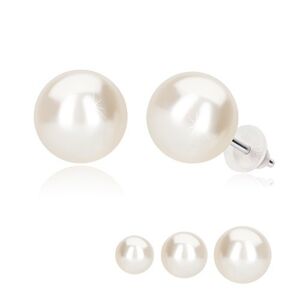 Puzetové náušnice, biela perla, striebro 925 - Hlavička: 8 mm