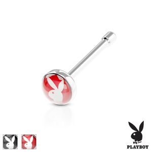 Rovný piercing do nosa, oceľ 316L, farebné koliesko s Playboy zajačikom - Farba piercing: Červená