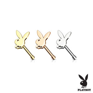 Rovný piercing z chirurgickej ocele 316L do nosa - zajačik Playboy, PVD  - Farba: Strieborná