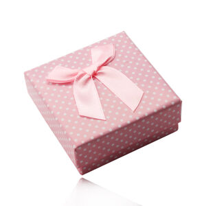 Ružová darčeková krabička na prstene, náušnice, alebo prívesok, biele bodky, mašlička