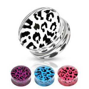 Sedlový plug z akrylu - leopardí vzor, rôzne farby a veľkosti - Hrúbka: 14 mm, Farba: Biela