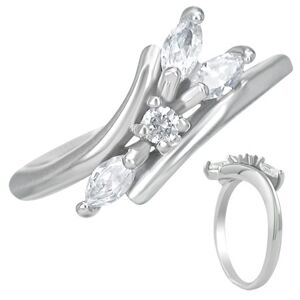 Snubný prsteň z ocele - číre zirkóny, tri slzičky  - Veľkosť: 52 mm