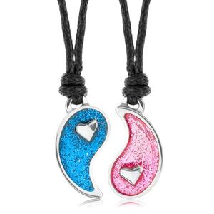 Šnúrkové náhrdelníky, rozdelený symbol Jin a Jang, modrá a ružová glazúra