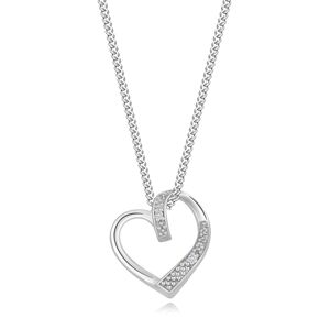 Strieborný 925 náhrdelník - číry diamant, obrys srdca so zvlneným ramenom, nastaviteľný