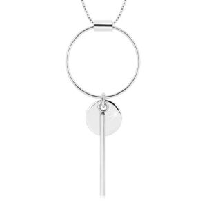 Strieborný 925 náhrdelník - hranatá retiazka, kontúra kruhu, menší kruh a palička