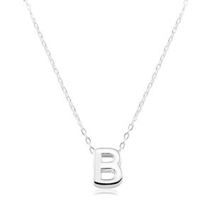 Strieborný 925 náhrdelník, lesklá retiazka, veľké tlačené písmenko B