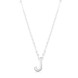 Strieborný 925 náhrdelník, lesklá retiazka, veľké tlačené písmenko J
