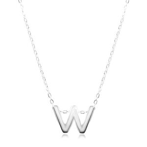 Strieborný 925 náhrdelník, lesklá retiazka, veľké tlačené písmenko W