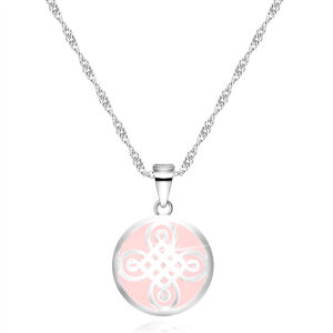 Strieborný 925 náhrdelník - prívesok v tvare kruhu, keltský motív, ružový podklad