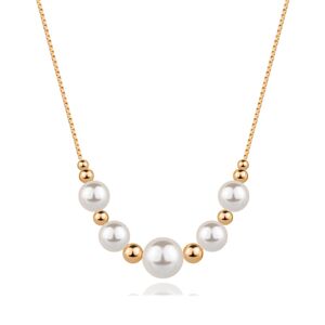 Strieborný 925 náhrdelník - ružovozlatá farba, biele kultivované perly, guličky