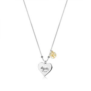 Strieborný 925 náhrdelník - srdiečkový prívesok, nápis "Mom", strom života, pérový krúžok