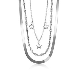 Strieborný 925 náhrdelník - tri druhy retiazok, lesklé hviezdičky, nastaviteľný