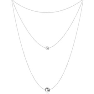 Strieborný 925 náhrdelník - tri retiazky rôznych dĺžok, dve hladké lesklé guličky