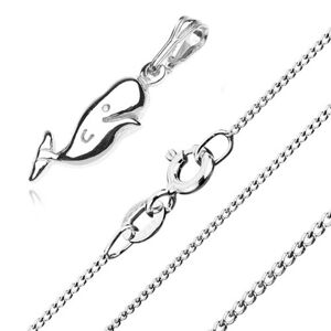 Strieborný 925 náhrdelník, veľryba a retiazka z drobných očiek