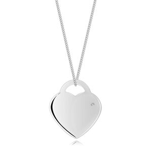 Strieborný 925 náhrdelník - visiaci zámok v tvare srdca, číry briliant