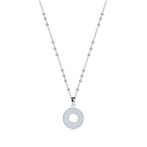 Strieborný 925 náhrdelník - zirkónový kruh, tenká retiazka, guličky, pérové zapínanie