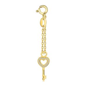 Strieborný 925 prívesok - zlatá farba, srdiečkový kľúč, krátka retiazka, číre zirkóny