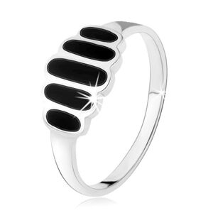 Strieborný 925 prsteň, čierne ónyxové ovály, hladké ramená, vysoký lesk - Veľkosť: 59 mm