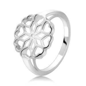 Strieborný 925 prsteň - vyrezávaný kvet, srdiečkové lupene - Veľkosť: 59 mm
