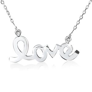 Strieborný náhrdelník 925, lesklý, hladký, plochý nápis "love"