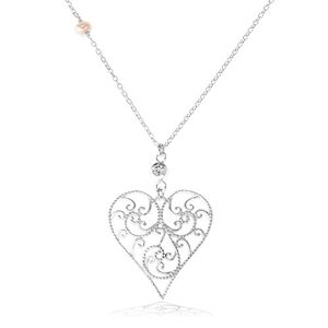 Strieborný náhrdelník 925, vypuklé srdce zdobené filigránom, číry zirkón