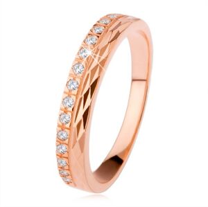 Strieborný prsteň 925 medenej farby, diamantový rez, zirkónová línia - Veľkosť: 57 mm