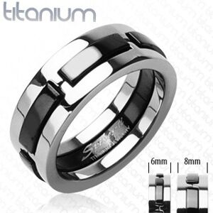 Titánový prsteň s čiernymi vystúpenými pásmi - Veľkosť: 62 mm