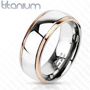 Titánový prsteň s okrajmi medenej farby a stredom striebornej farby - Veľkosť: 54 mm
