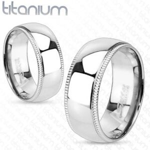Titánový prsteň s ozdobnými vrúbkovanými okrajmi - Veľkosť: 65 mm
