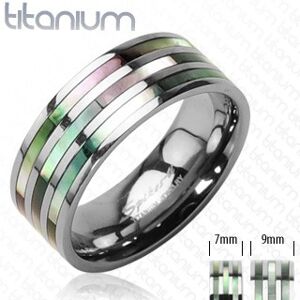 Titánový prsteň s troma perleťovými pruhmi v dúhových odtieňoch - Veľkosť: 72 mm