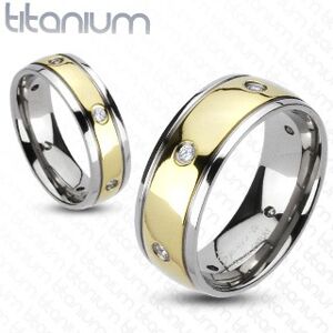 Titánový prsteň so zirkónmi, dvojfarebný - Veľkosť: 63 mm