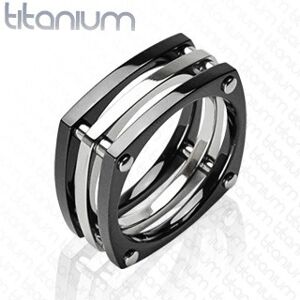 Titánový prsteň - tri štvorce spojené nitmi - Veľkosť: 65 mm