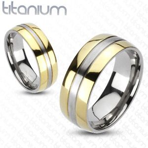 Titánový prsteň - zlatá a strieborná farebná kombinácia - Veľkosť: 67 mm