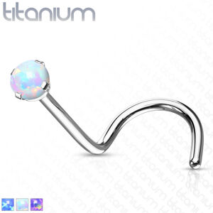 Titánový zahnutý piercing do nosa - syntetický opál, dúhové odlesky, 0,8 mm - Farba: Fialová