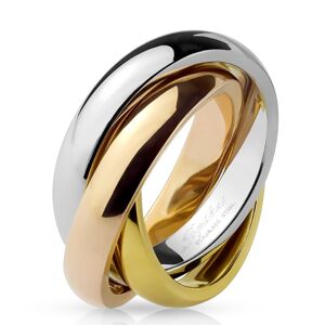 Trojitý prsteň z ocele - trojfarebná kombinácia - Veľkosť: 52 mm