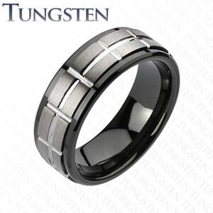 Tungstenový brúsený prsteň, čierne okraje - Veľkosť: 68 mm