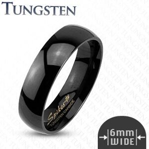 Tungstenový hladký čierny prsteň, 6 mm - Veľkosť: 56 mm