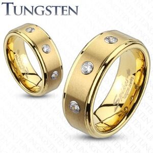Tungstenový prsteň s brúseným pásom a troma zirkónmi - Veľkosť: 65 mm, Šírka: 8 mm