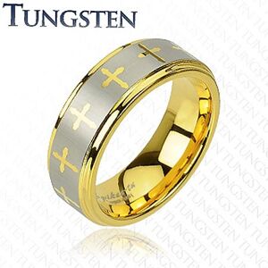 Tungstenový prsteň s motívom kríža  - Veľkosť: 69 mm