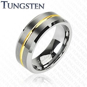 Tungstenový prsteň s pruhom v zlatej farbe, 8 mm - Veľkosť: 64 mm