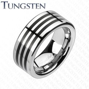 Tungstenový prsteň s troma čiernymi pásikmi po obvode - Veľkosť: 62 mm