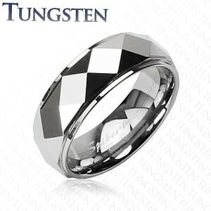 Tungstenový prsteň so skosenými kosoštvorcami, strieborná farba - Veľkosť: 69 mm