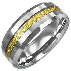 Tungstenový prsteň so vzorovaným pruhom zlatej farby, 8 mm - Veľkosť: 65 mm