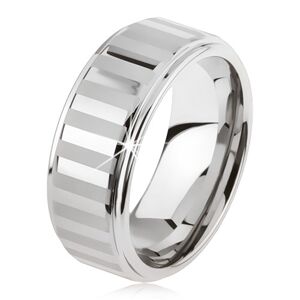 Tungstenový prsteň striebornej farby, lesklé a matné pásiky - Veľkosť: 51 mm