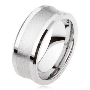 Tungstenový prsteň striebornej farby, matný stredný pás, lesklé vystupujúce okraje - Veľkosť: 51 mm