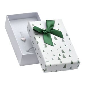 Vianočná darčeková krabička na náušnice alebo prsteň - zelené stromčeky, mašľa