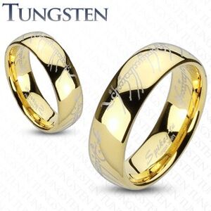 Wolfrámový prsteň - obrúčka zlatej farby, motív Pán prsteňov - Veľkosť: 63 mm