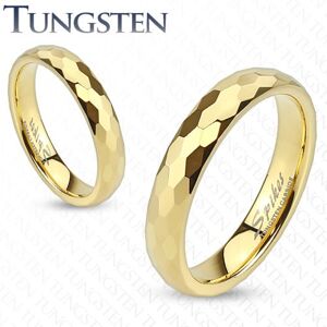 Wolfrámový prsteň - obrúčka zlatej farby s brúsením do šesťhranov - Veľkosť: 46 mm