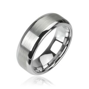 Wolfrámový prsteň striebornej farby, matný stredový pruh a lesklé okraje, 8 mm - Veľkosť: 64 mm