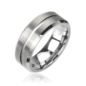 Wolfrámový prsteň v striebornej farbe, brúsený - Veľkosť: 55 mm